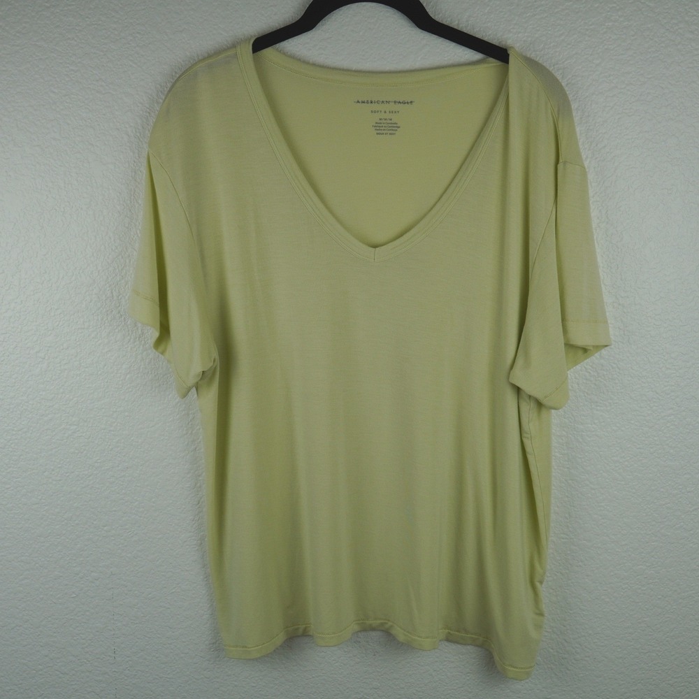 American Eagle Soft Sexy V Neck T Shirt Womens Medium Butter Yellow Short Sleeve